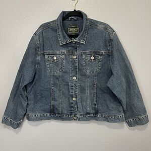 Eddie Bauer Outdoor Outfitters Women’s XXL Blue Denim Jean Jacket Stretch Y2K